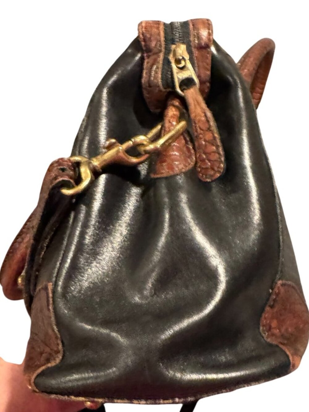 Brahmin Crandall Leather Satchel Black Brown Croc Embossed Doctor Bag Vintage - Picture 4 of 16